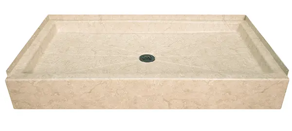 Premium marble-look shower base with center drain