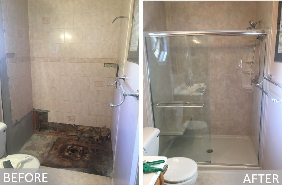 Before and after: Damaged Floor to Glass Shower in East Rockaway, Nassau County
