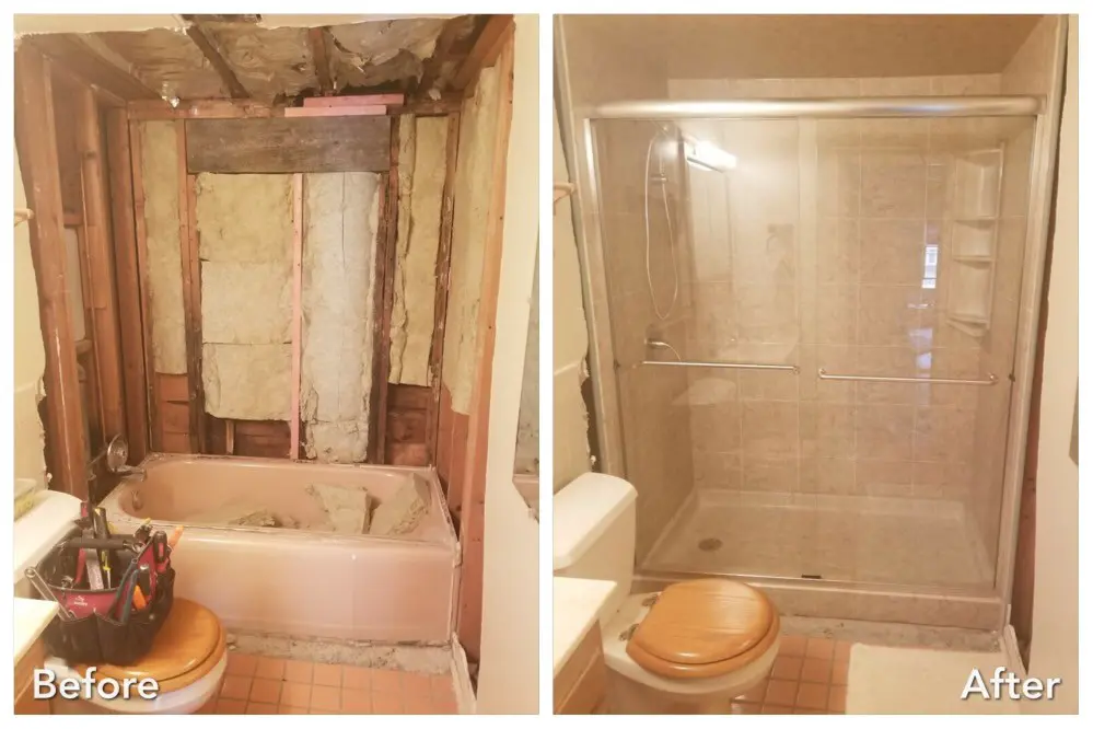 Before and after: Gutted Bath to Tile Glass Shower in Island Park, Nassau County