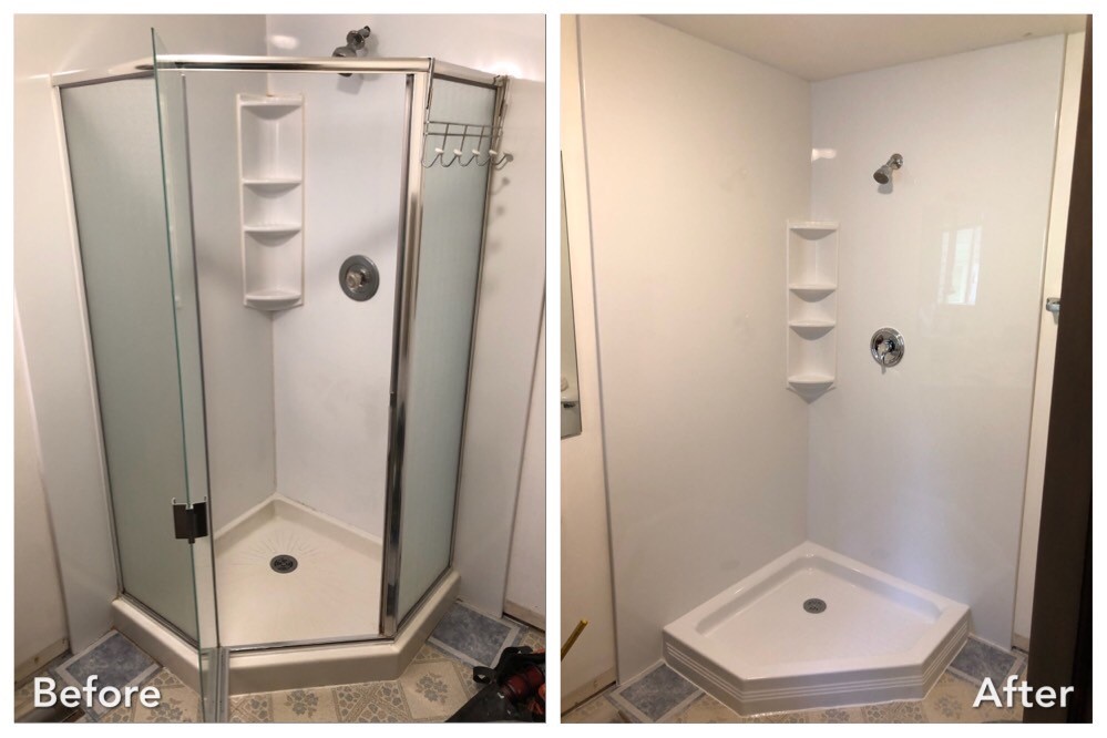 Before and after: Neo-Angle Shower Refresh in Roslyn, Nassau County