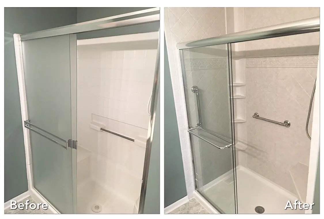 Before and after: Plain Shower to Diamond Tile Upgrade in North Merrick, Nassau County