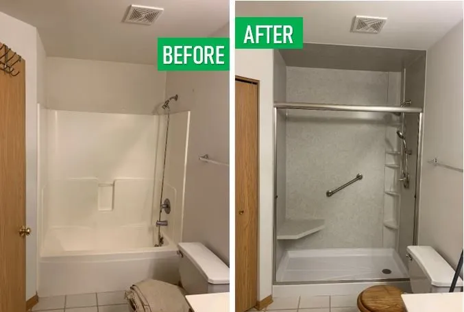 Before and after: Tub-to-Accessible Shower in Lynbrook, Nassau County
