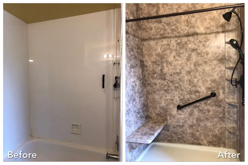 Before and after: Stone Bench Shower in Dix Hills, Suffolk County