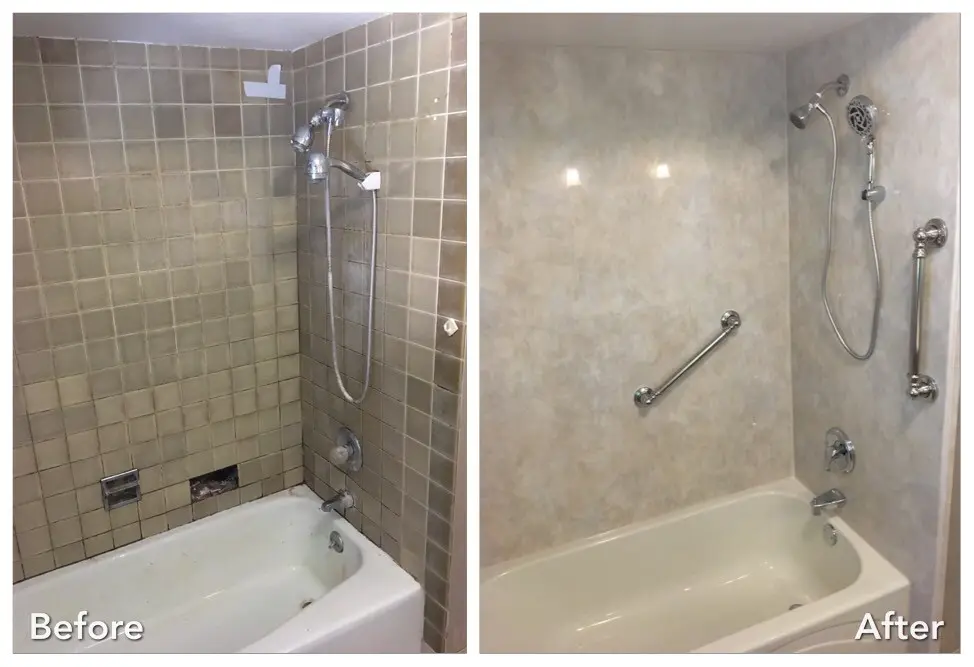 Before and after: Acrylic Tub Surround in Hicksville, Nassau County