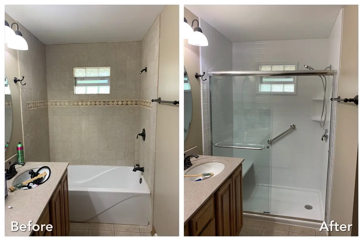 Before and after: Tub-to-Walk-In Shower in Huntington, Suffolk County
